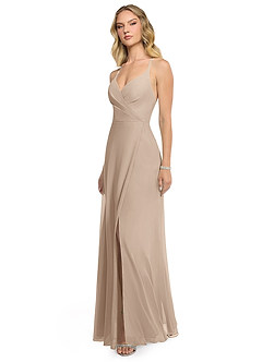 Azazie Davis Jurken voor bruidsmeisjes Jurk van Chiffon met A-Lijn V-hals Taupe image3