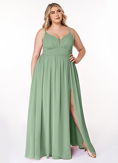 Azazie Rayna Bridesmaid Dresses Matcha A-Line V-Neck Pleated Chiffon Dress image7