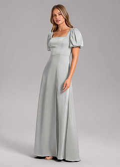 Azazie Fyona Bridesmaid Dresses Silver A-Line Pleated Stretch Satin Dress image10