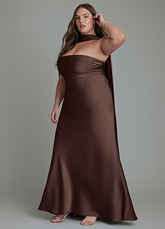 Azazie Saylor Vestidos de damas de honor Vestido Ganache de Satén Elástico de Corte Sirena con Palabra de honor image16