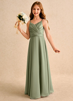 Azazie Umina Junior Formal Flower Girl Dresses Pistachio A-Line Pleated Matte Satin Dress image3