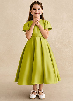 Azazie Princess Robe Demoiselle D'honneur Fillette Robe Trapèze en Mat Satiné Plissée Citronnelle image4