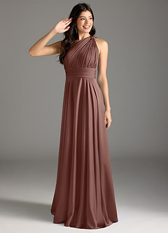 Azazie Charlize Bridesmaid Dresses Espresso A-Line One Shoulder Stretch Satin Dress image1