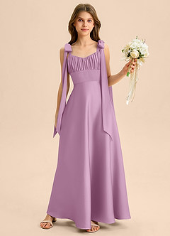 Azazie Halley Junior Jurk van Stretch Satijn met A-Lijn Boog Blauweregen image1