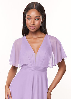 Azazie Tinsley Bridesmaid Dresses Lilac A-Line Pleated Mesh Dress image5
