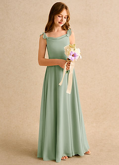 Azazie Puppy Junior Formal vestidos de niña de las flores Vestido de Salvia Polvorienta de Gasa de Corte En A con Plisado image4