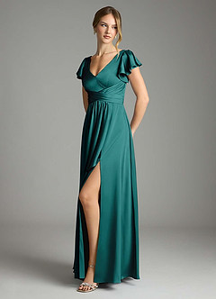 Azazie Omari Bridesmaid Dresses Peacock A-Line Stretch Satin Dress image4