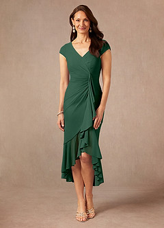 Azazie Renetta Mother of the Bride Dresses Dark Green Sheath V-Neck Pleated Mesh Dress image4