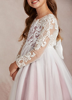 Azazie Elodie Flower Girl Dresses Ivory Dusty Rose Ball-Gown Lace Dress image7
