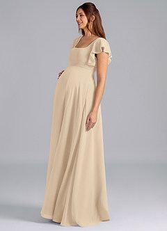 Azazie Bondi Maternity Bridesmaid Dresses A-Line Ruched Chiffon Floor-Length Dress image4