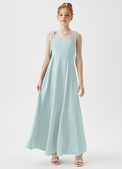Azazie Rosey Junior Vestido de Vidrio Marino de Satén Elástico de Corte En A con Escote de Corazón image4