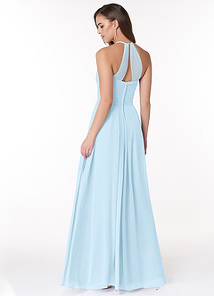 Azazie Ginger Bridesmaid Dresses Sky Blue A-Line Halter Pleated Chiffon Dress image4