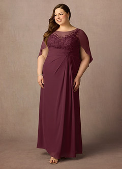 Azazie Hera vestidos de madre de la novia Vestido de Cabernet de Gasa de Corte En A con Capa de encaje image9