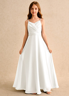 Azazie Umina Girls Formal Flower Girl Dresses Ivory A-Line Pleated Matte Satin Dress image4
