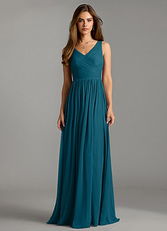 Azazie Keyla Bridesmaid Dresses Ink Blue A-Line Pleated Mesh Dress image3