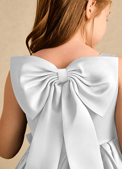Azazie Jessie Flower Girl Dresses Diamond White A-Line Bow Matte Satin Dress image8