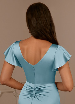 Azazie Roya Mother of the Bride Dresses Moody Blue Mermaid V-Neck Pleated Stretch Satin Dress image6