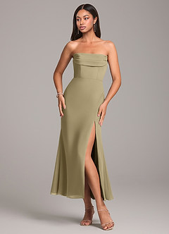 Azazie Saige Bridesmaid Dresses Moss Green Sheath Off the Shoulder Chiffon Convertible Dress image6