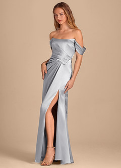 Azazie Shea Vestidos de damas de honor Vestido de Plata de Satén Metálico de Corte Sirena Convertible con Vestidos sin tirantes image3