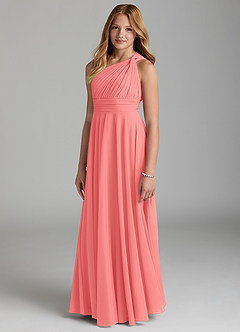 Azazie Charlize Junior A-Linie Gittergewebe Kleid Koralle image3