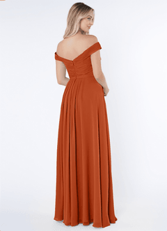 Azazie Audrianna Brautjungfernkleider Wandelbar A-Linie Schulterfrei gerafft Chiffon Kleid Gebranntes Orange image4
