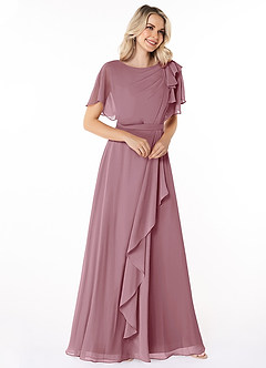 Azazie Aaliyah Modest Bridesmaid Dresses A-Line Scoop Pleated Chiffon Floor-Length Dress image3
