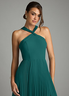 Azazie Afra Abiti da Damigella Abito A-Line in Chiffon Plissettato Verde Pavone image5