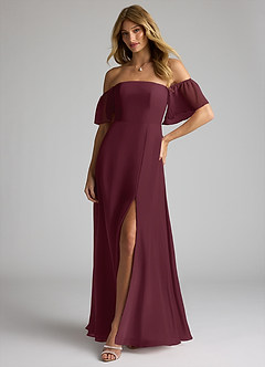 Azazie Sue Jurken voor bruidsmeisjes Converteerbaar Jurk van Chiffon met A-Lijn Off the Shoulder Cabernet image3