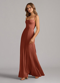 Azazie Amaris Schlussverkauf A-Linie Korsett Stretch-Satin Kleid Burnt Orange image4