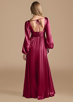 Azazie Norah Bridesmaid Dresses Burgundy A-Line Metallic Satin Dress image2