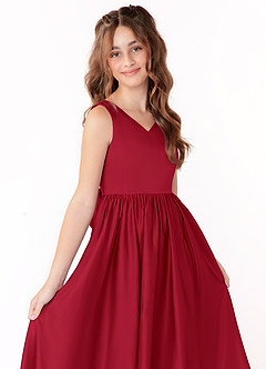 Azazie Hathaway Junior A-Linie Schleifen Matte Satin Kleid Scharlachrot image5