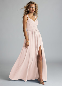 Azazie Aziza Brautjungfernkleider A-Linie V-Hals Gefaltet Chiffon Kleid Blassrosa image3