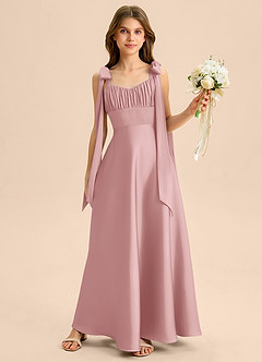 Azazie Halley Junior Abito A-Line in Raso Elasticizzato Fiocco Rosa Polverosa image4