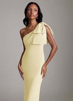 Azazie Yuanna Bridesmaid Dresses Lemon Sorbet Mermaid One Shoulder Chiffon Dress image3