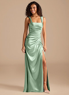 Azazie Jesaphine Bridesmaid Dresses Matcha Sheath Bow Metallic Satin Dress image1