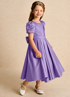 Azazie Miriam Flower Girl Dresses Tahiti Ball-Gown Pleated Matte Satin Dress image6