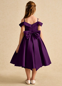 Azazie Favia Flower Girl Dresses Grape A-Line Off the Shoulder Matte Satin Dress image2