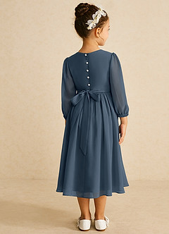Azazie Lolo Robe Demoiselle D'honneur Fillette Robe Trapèze en Mousseline de soie avec manches Neptune image5