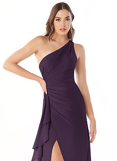 Azazie Maive Bridesmaid Dresses Plum Sheath Pleated Ruffle Chiffon Dress image5