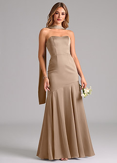 Azazie Shiloh Brautjungfernkleider Wandelbar Meerjungfrau-Linie Schulterfrei Stretch-Satin Kleid Taupe image5