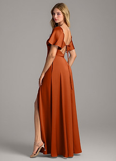Azazie Chloe Vestidos de damas de honor Vestido de Naranja Quemada de Satén Elástico de Corte en A con Escote de Corazón image4