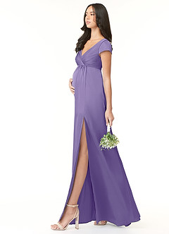 Azazie Allessia Maternity Bridesmaid Dresses A-Line Pleated Stretch Satin Floor-Length Dress image3