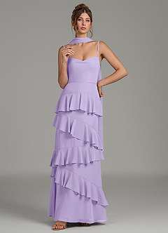 Azazie Imani Robes de demoiselle d'honneur Robe Trapèze en Mousseline de soie Rayé Lilas image7
