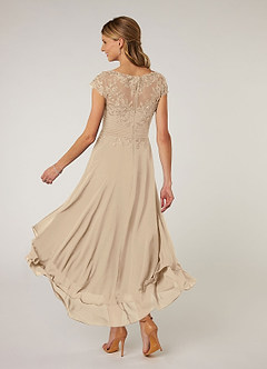Azazie Shonda At-home Try On Dresses Champagne Lace Chiffon Dress image4