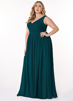 Azazie Keyla Bridesmaid Dresses Pine A-Line V-Neck Pleated Chiffon Dress image8