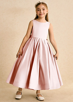 Azazie Cailee Flower Girl Dresses Blushing Pink Ball-Gown Pleated Matte Satin Dress image5