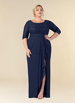 Azazie Macie Mother of the Bride Dresses Dark Navy Sheath Scoop Sequins Lace Dress image1