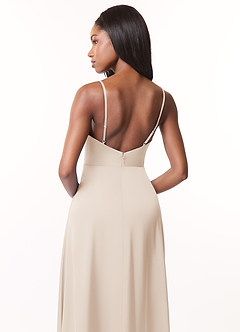 Azazie Brielle Robes de demoiselle d'honneur Robe Trapèze en Satin extensible Bretelles spaghetti Albâtre Blanc image5