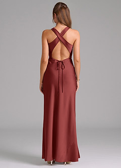 Azazie Evadne Bridesmaid Dresses Terracotta Sheath Pleated Stretch Satin Dress image2