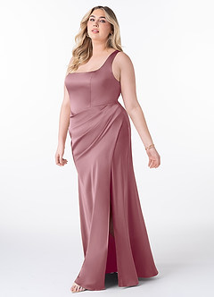 Azazie Mero Bridesmaid Dresses Vintage Mauve Sheath Pleated Stretch Satin Dress image7